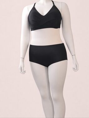 Black Two-Piece Bikini Set - V-Neck Cross Front Top